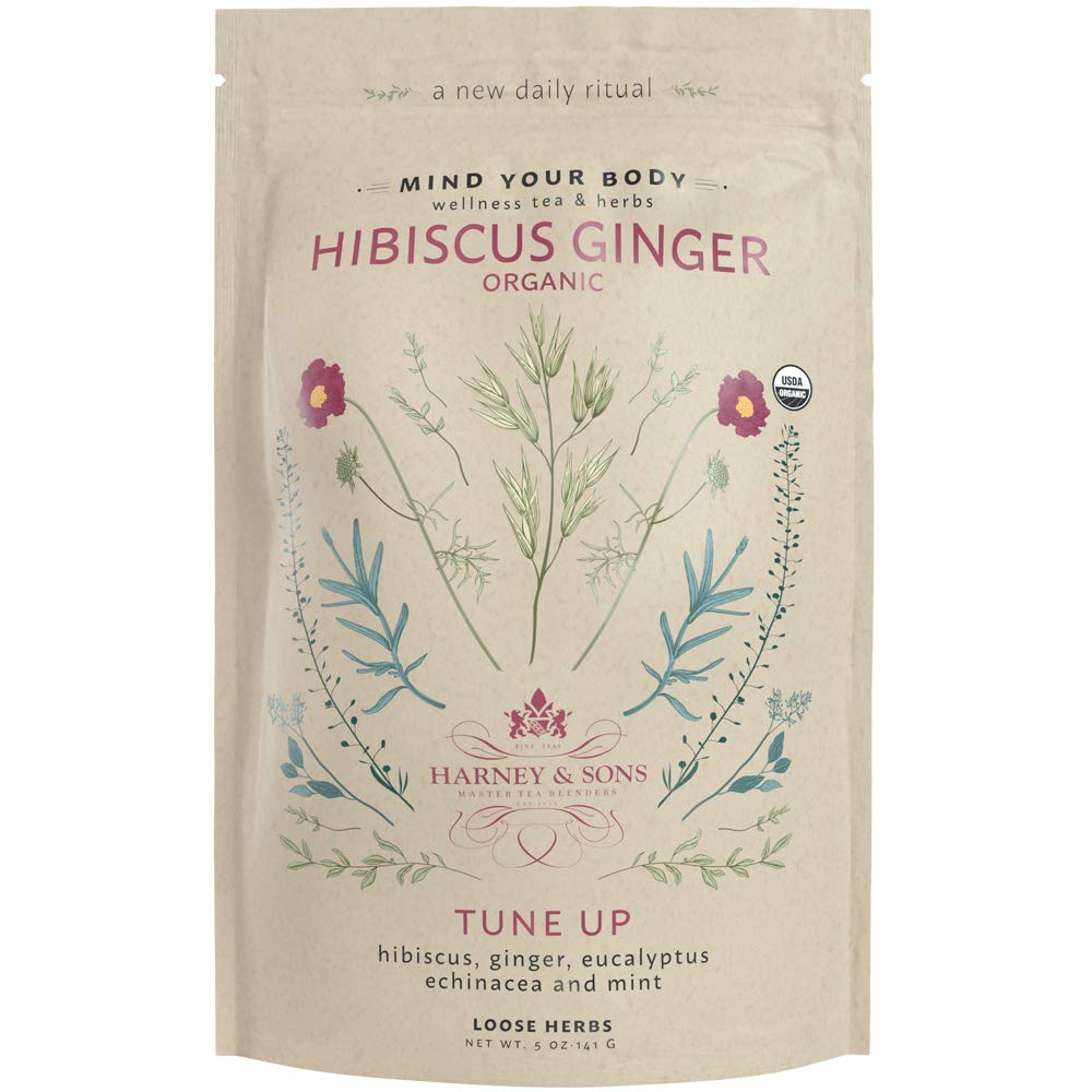 Organic Hibiscus Ginger Tune-Up Wellness Blend with Eucalyptus, Echinacea, and Mint - 5 oz Bag by Harney & Sons