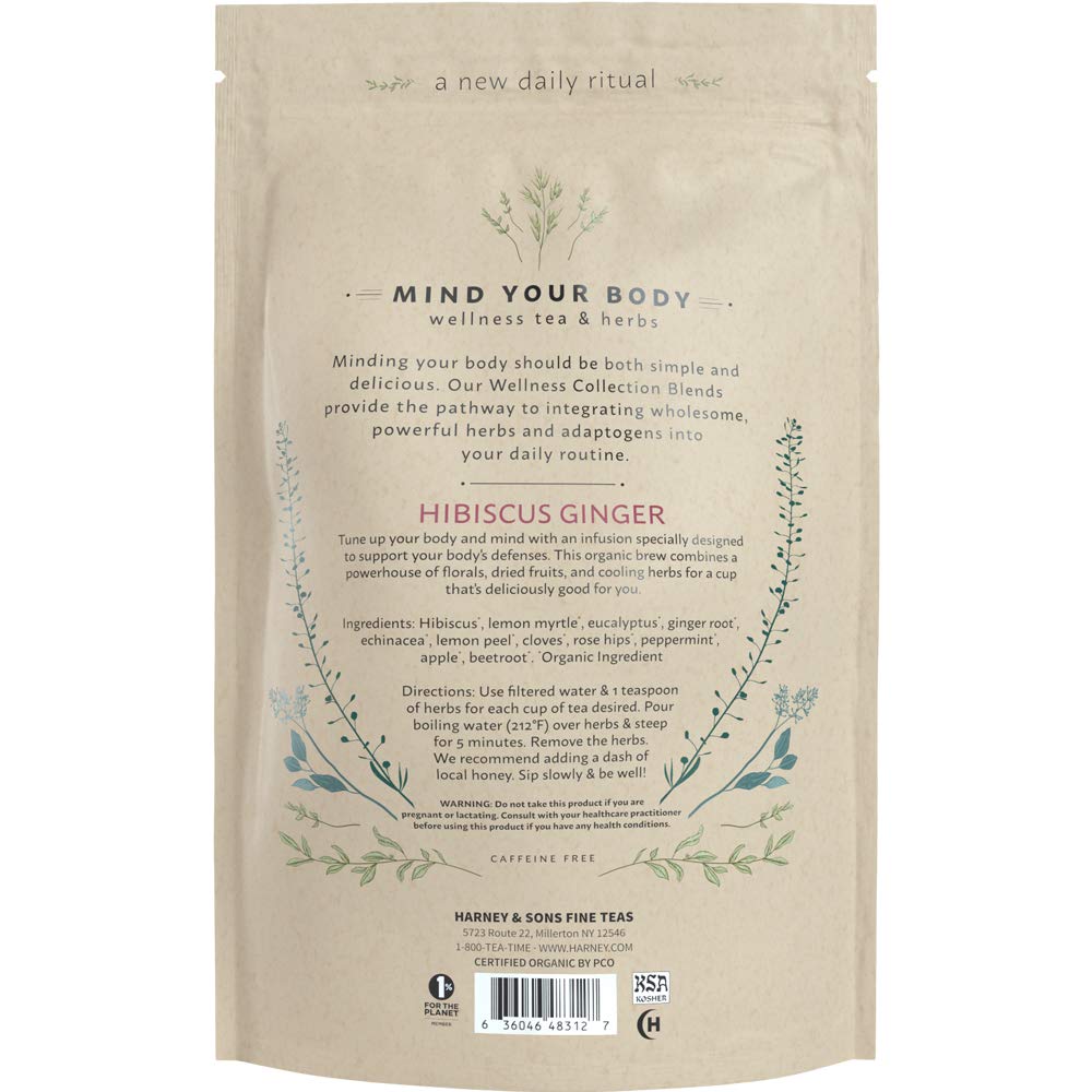 Organic Hibiscus Ginger Tune-Up Wellness Blend with Eucalyptus, Echinacea, and Mint - 5 oz Bag by Harney & Sons