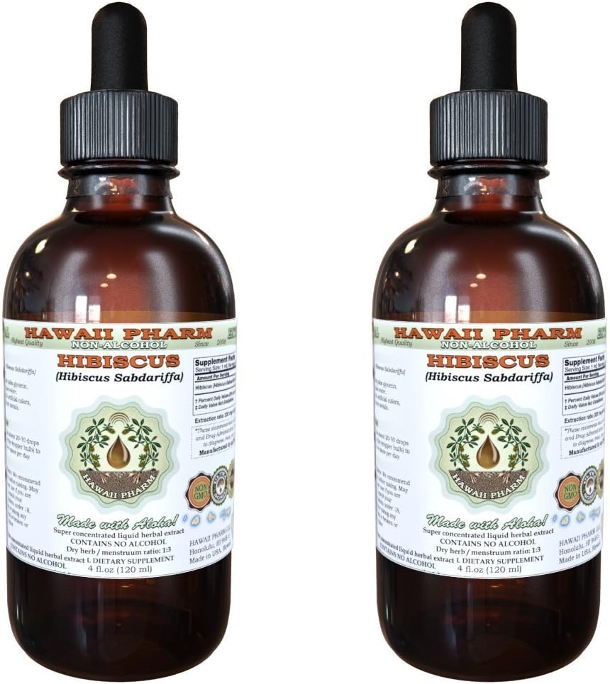 Organic Hibiscus Liquid Extract Glycerite - Alcohol-Free Herbal Supplement - 2x2 oz - Hawaii Pharm