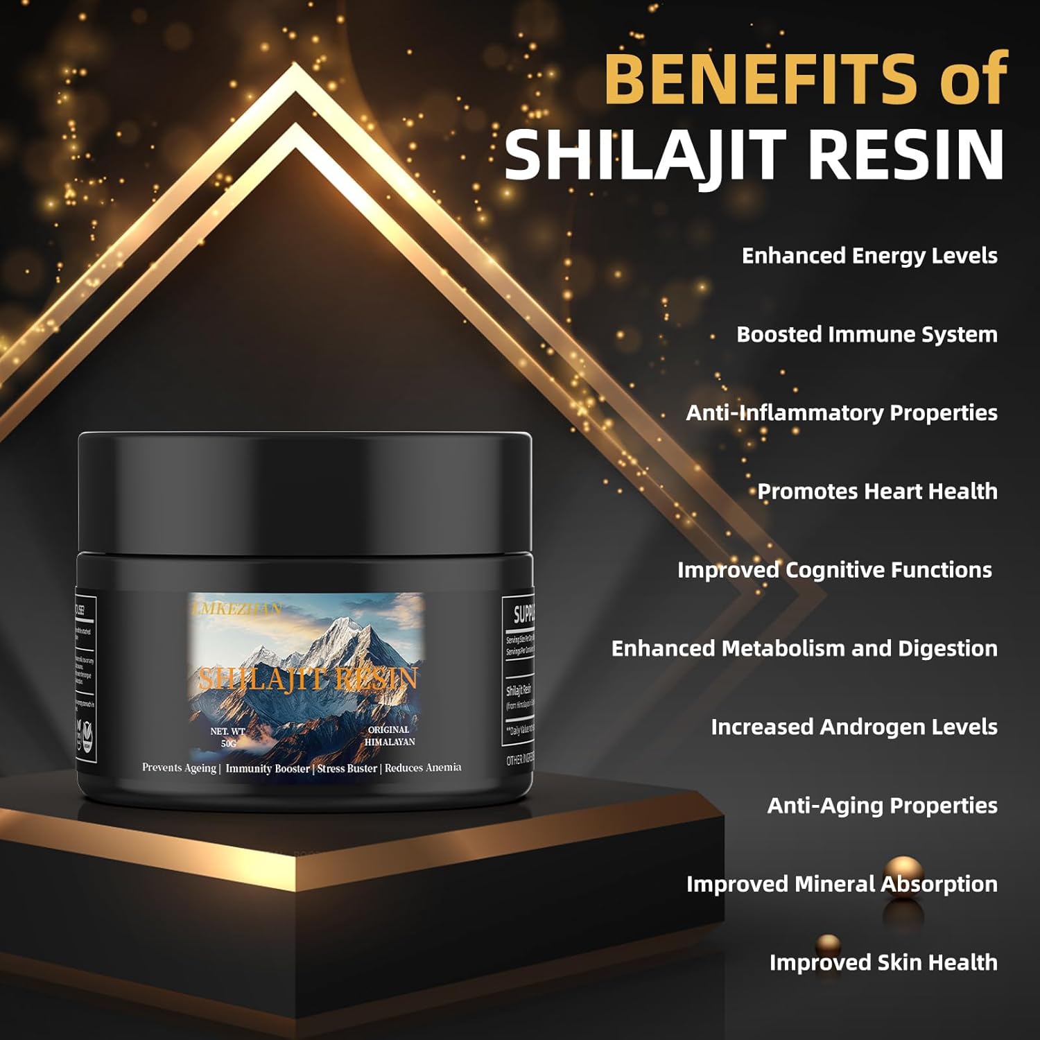 Organic High Potency Gold Grade Himalayan Natural Shilajit Resin - 50G Energy Supplement & Immune Support for Men & Women - Trace Minerals & Fulvic Acid - Lab Tested Pure Shilajit