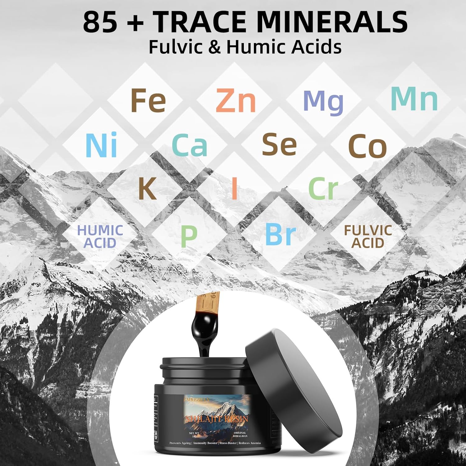 Organic High Potency Gold Grade Himalayan Natural Shilajit Resin - 50G Energy Supplement & Immune Support for Men & Women - Trace Minerals & Fulvic Acid - Lab Tested Pure Shilajit