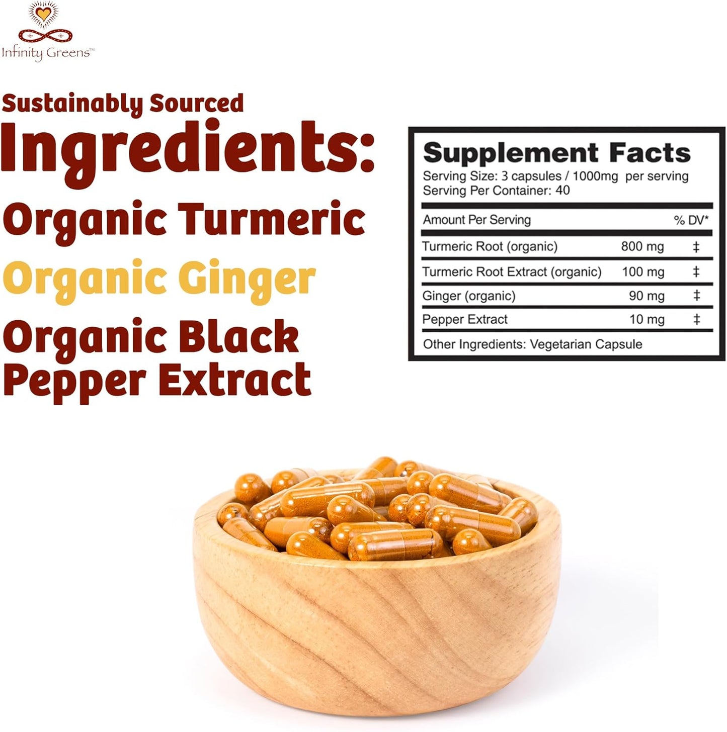 Organic High Potency Turmeric Capsules with Black Pepper and Ginger - Vegan & Gluten Free Supplementation