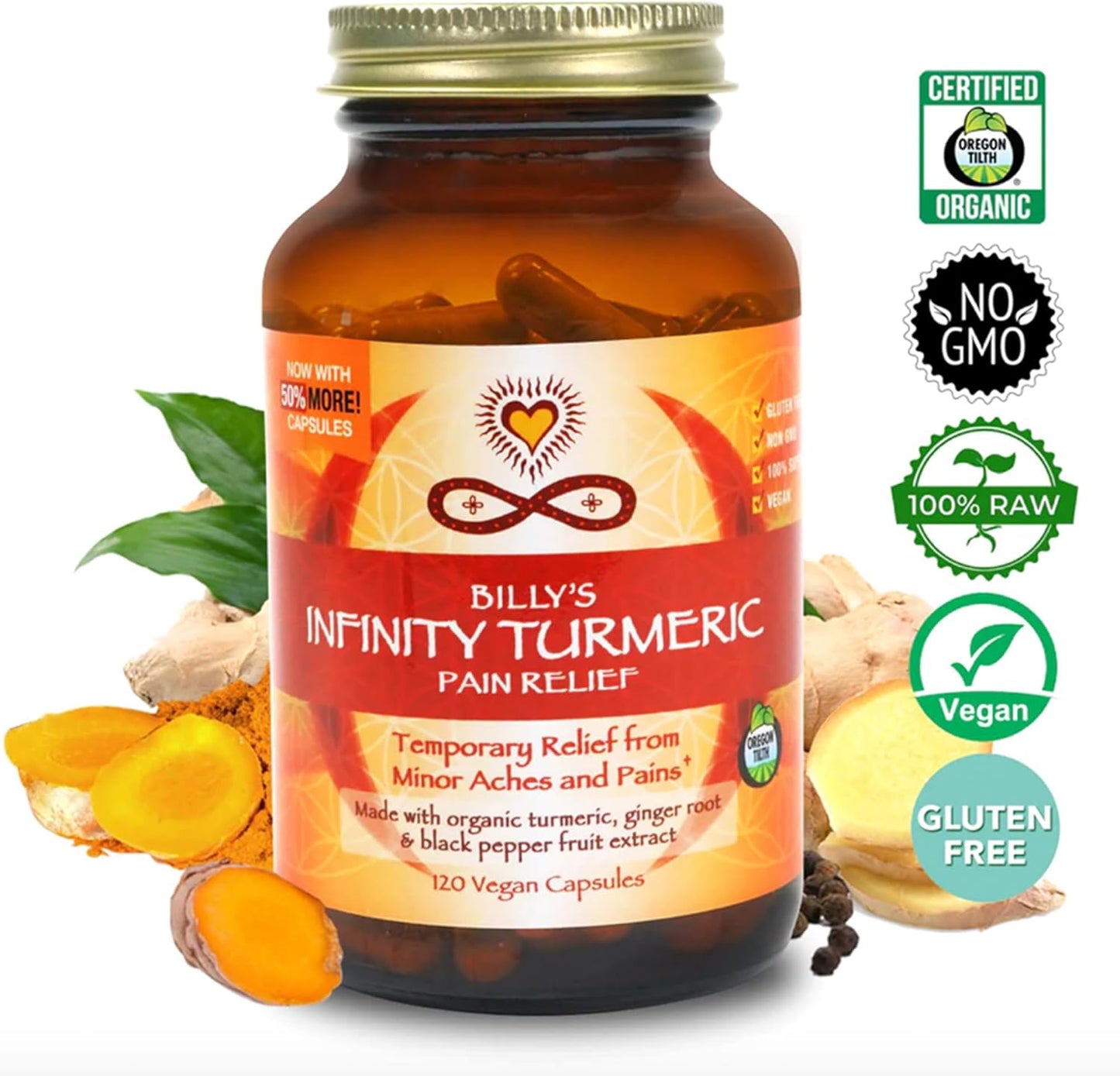 Organic High Potency Turmeric Capsules with Black Pepper and Ginger - Vegan & Gluten Free Supplementation