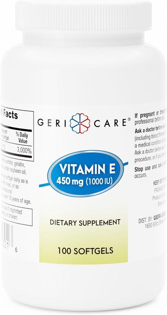 Organic High-Potency Vitamin E Capsules - 1000 IU for Skin & Immune Support | 450mg | 100 Count | Women and Men's Vitamin E Supplement