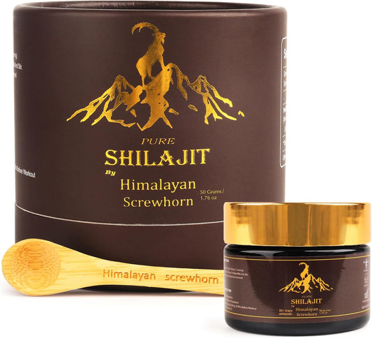 Organic Himalayan Screwhorn Shilajit Resin 50g - High Potency for Men and Women - 85+ Trace Minerals - Rich in Flavic Acid - 100 Servings
