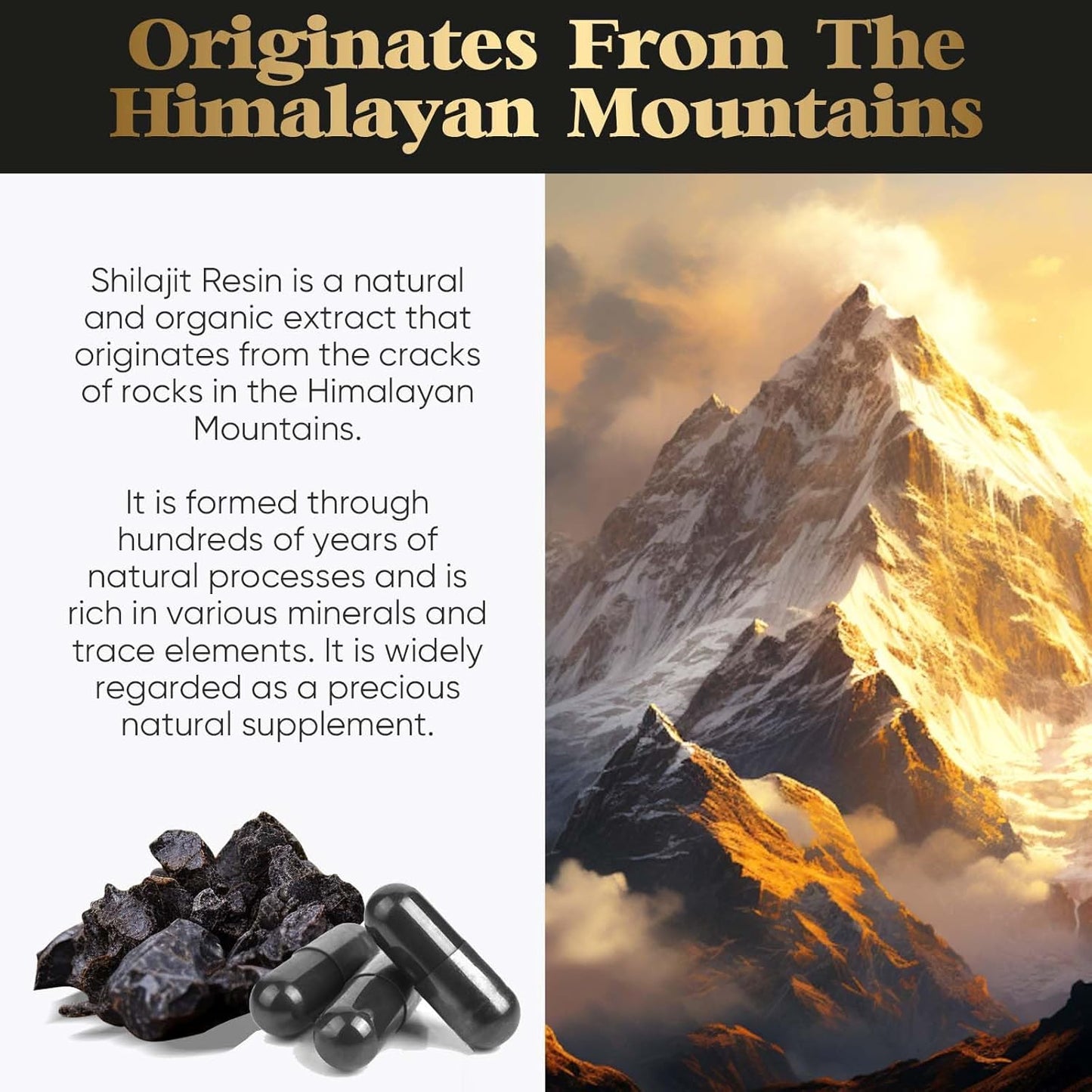 Organic Himalayan Shilajit Capsules with 85+ Trace Minerals for Energy & Immune Support