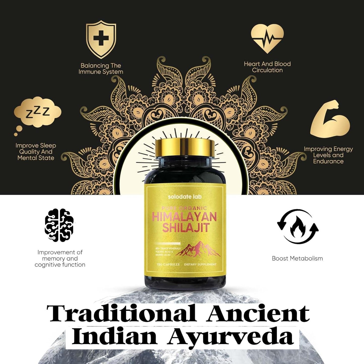Organic Himalayan Shilajit Capsules with 85+ Trace Minerals for Energy & Immune Support