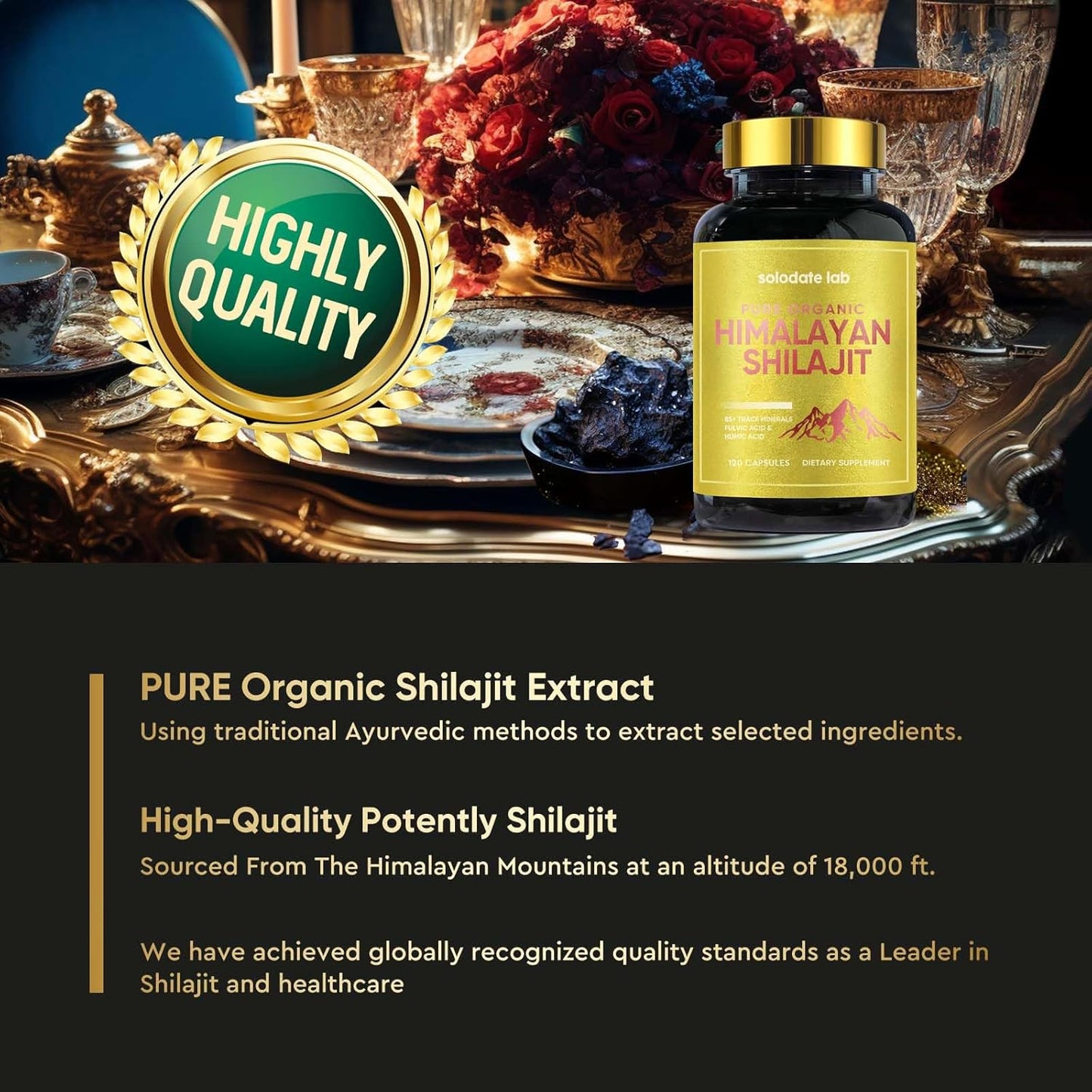 Organic Himalayan Shilajit Capsules with 85+ Trace Minerals for Energy & Immune Support