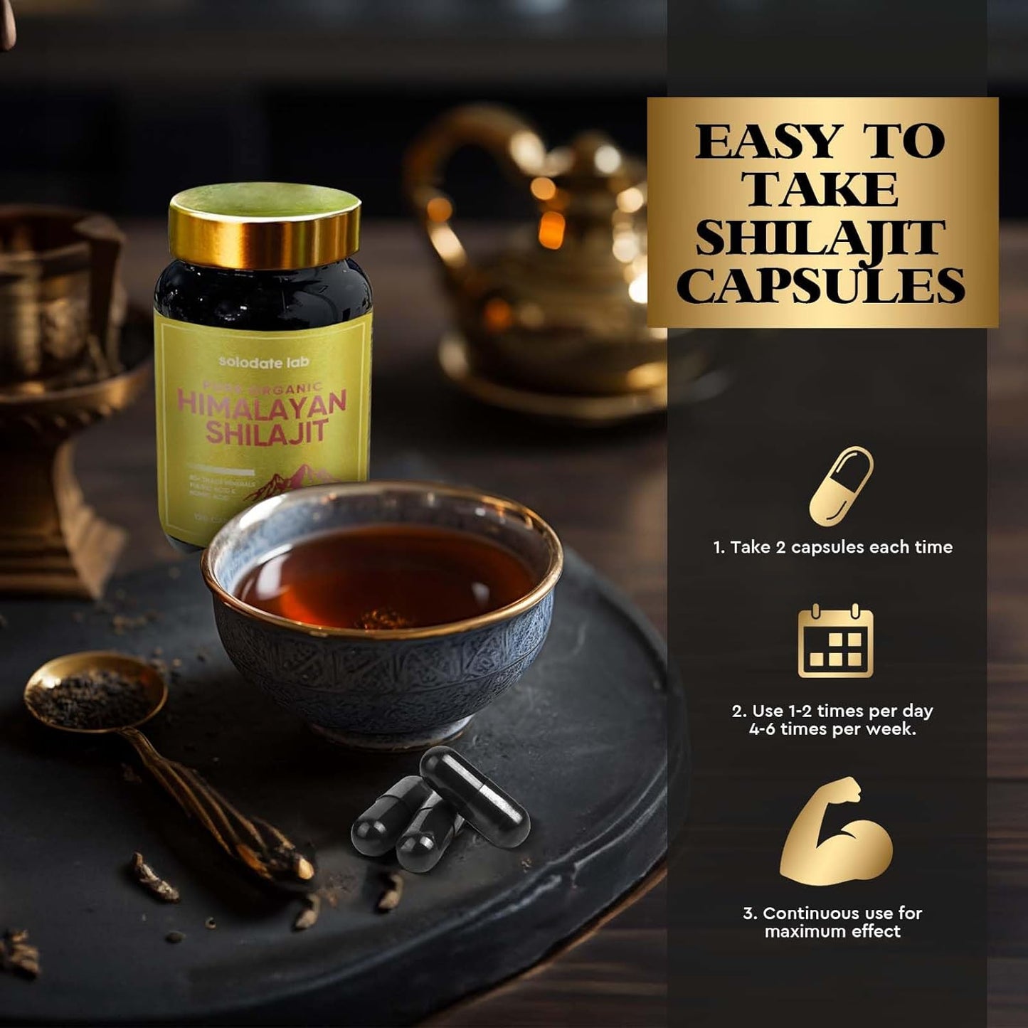 Organic Himalayan Shilajit Capsules with 85+ Trace Minerals for Energy & Immune Support