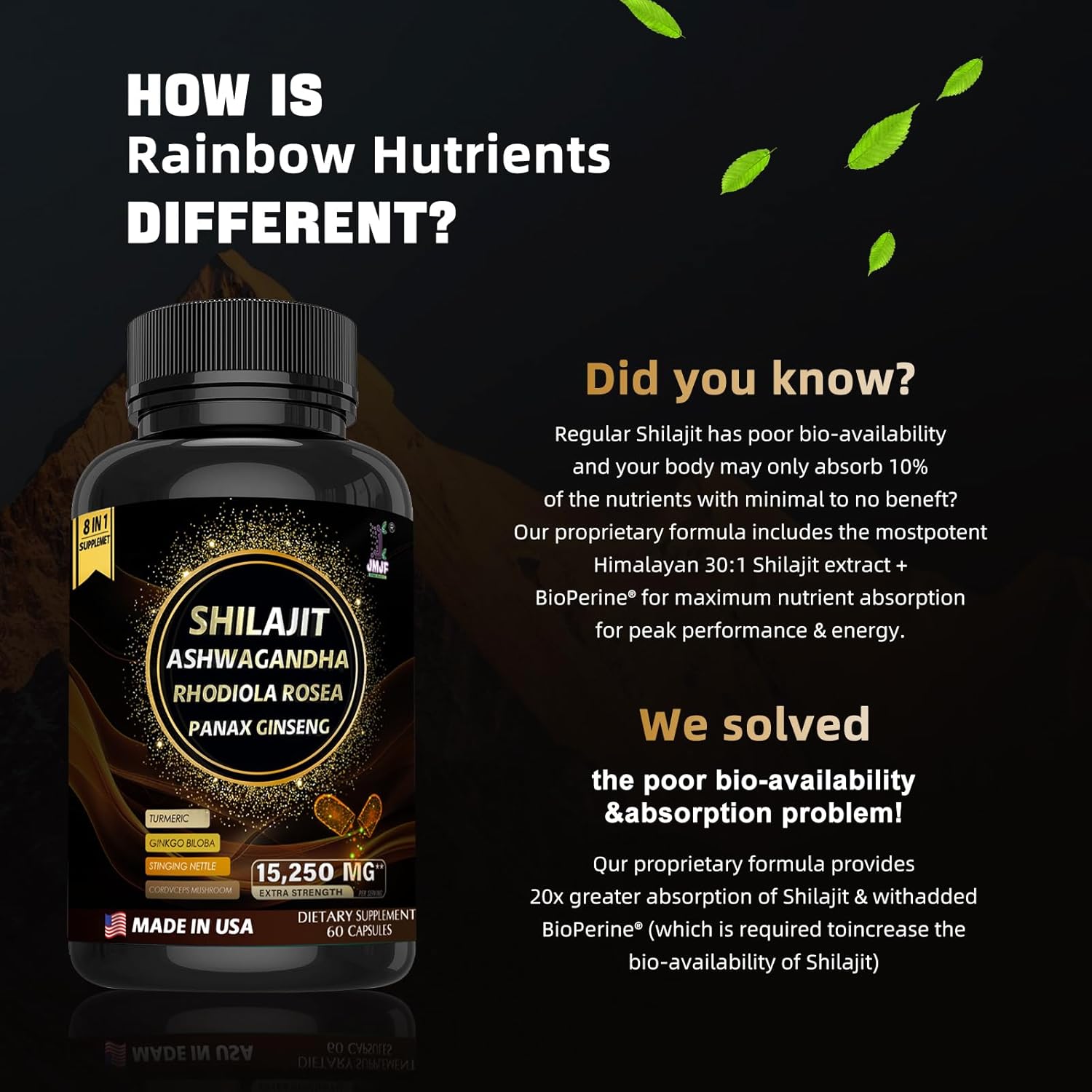 Organic Himalayan Shilajit Capsules with Fulvic Acid & Trace Minerals - Boost Energy, Immunity, and Metabolism - 120 Count