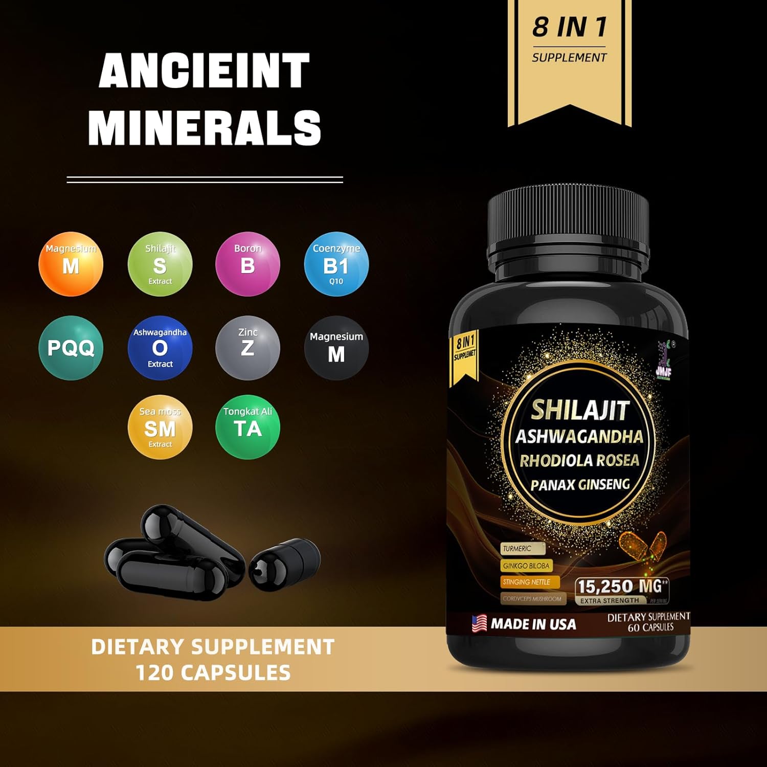 Organic Himalayan Shilajit Capsules with Fulvic Acid & Trace Minerals - Boost Energy, Immunity, and Metabolism - 120 Count