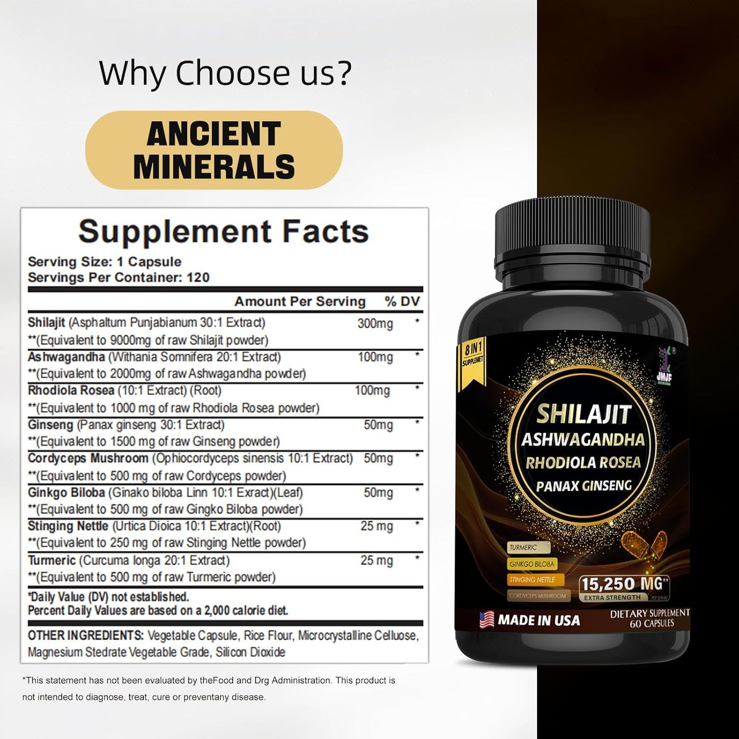 Organic Himalayan Shilajit Capsules with Fulvic Acid & Trace Minerals - 60 Count Supplement for Energy, Immunity, and Metabolism Boost