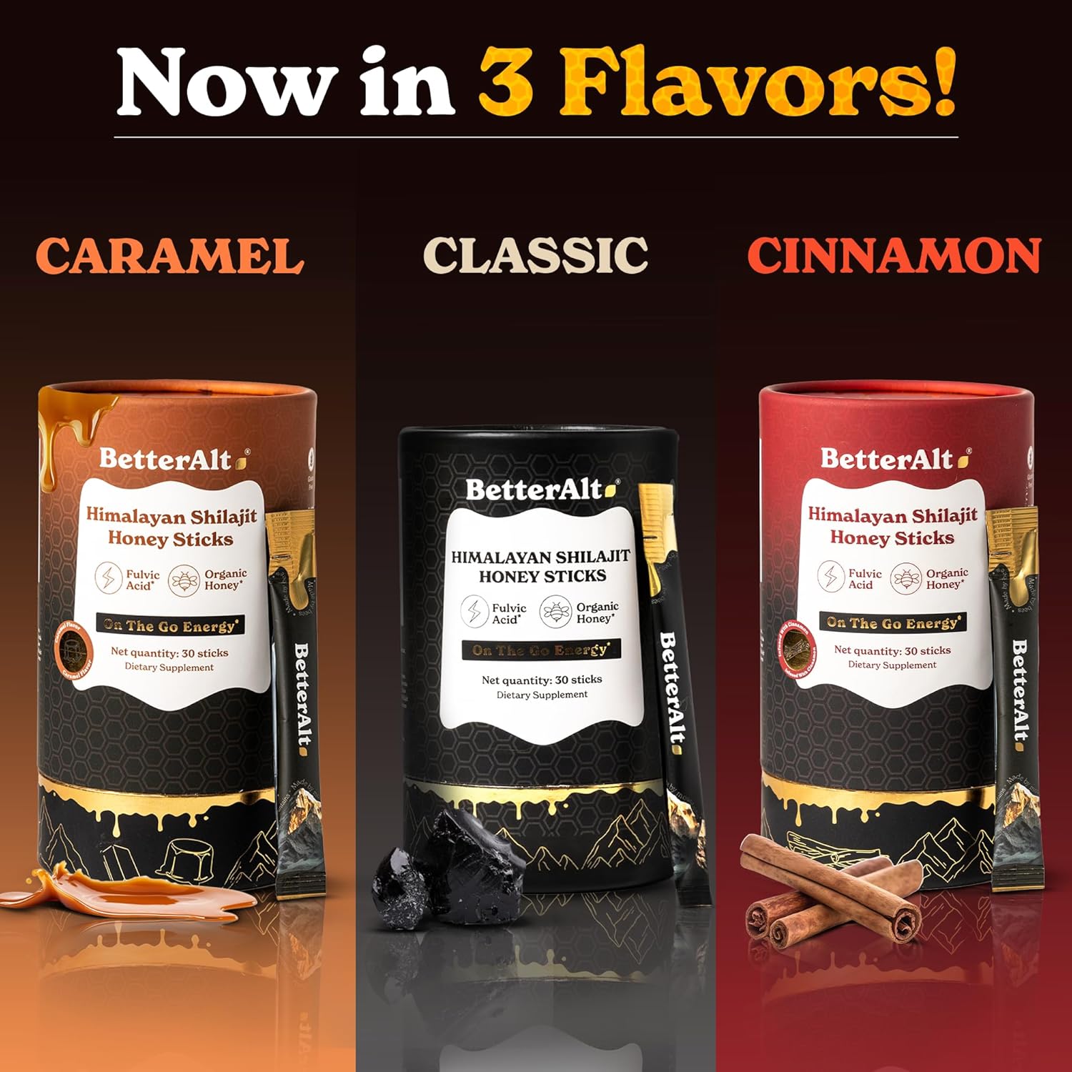 Organic Himalayan Shilajit Caramel Honey Sticks with Saffron & 85+ Trace Minerals | Energy Boost & Immune Support | 30 Easy-to-Consume Sticks