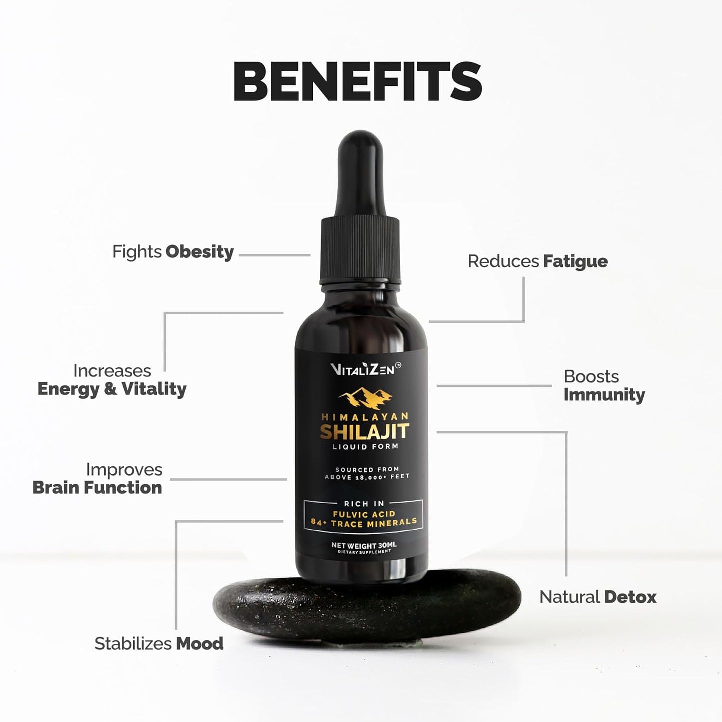 Organic Himalayan Shilajit Drops for Detox, Energy & Immune Support - 100% Natural Liquid with Fulvic Acid & Trace Minerals - 30ml