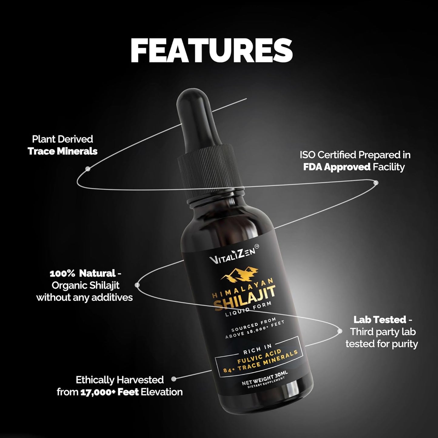Organic Himalayan Shilajit Drops for Detox, Energy & Immune Support - 100% Natural Liquid with Fulvic Acid & Trace Minerals - 30ml