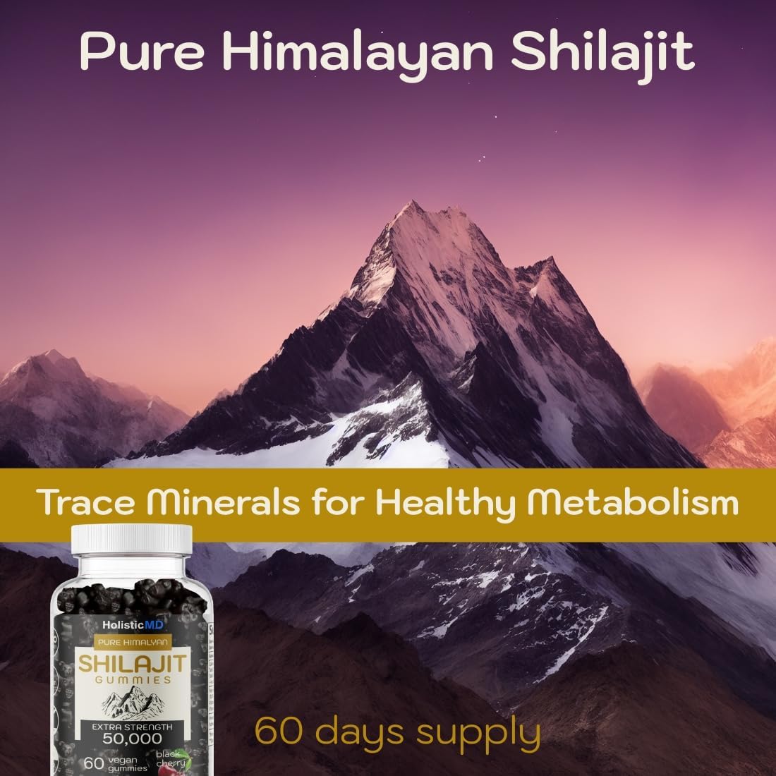 Organic Himalayan Shilajit Gummies - 50,000mg Strength with Ashwagandha & Chaga - 2 Month Supply - Vegan Keto Friendly