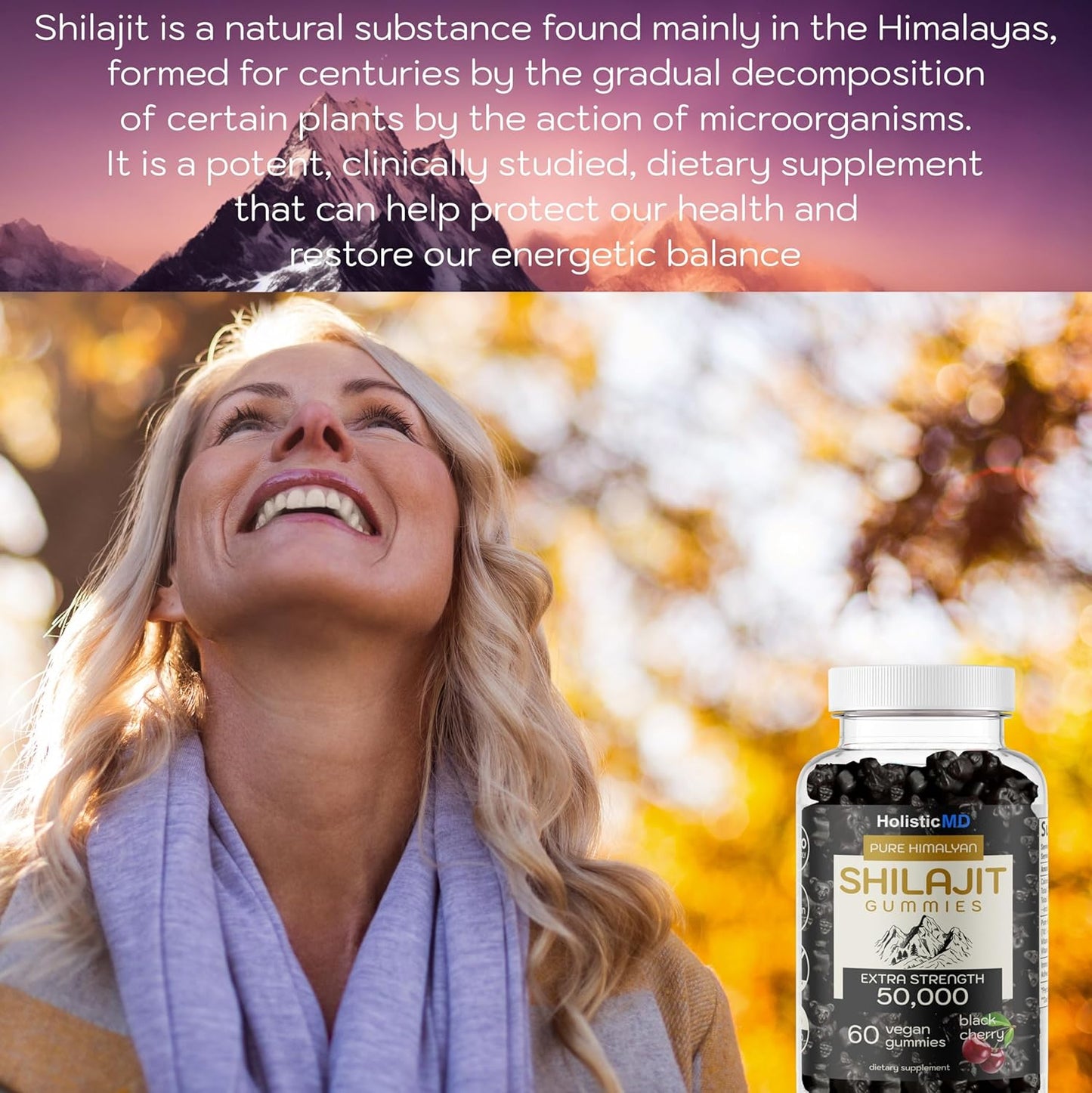 Organic Himalayan Shilajit Gummies - 50,000mg Strength with Ashwagandha & Chaga - 2 Month Supply - Vegan Keto Friendly