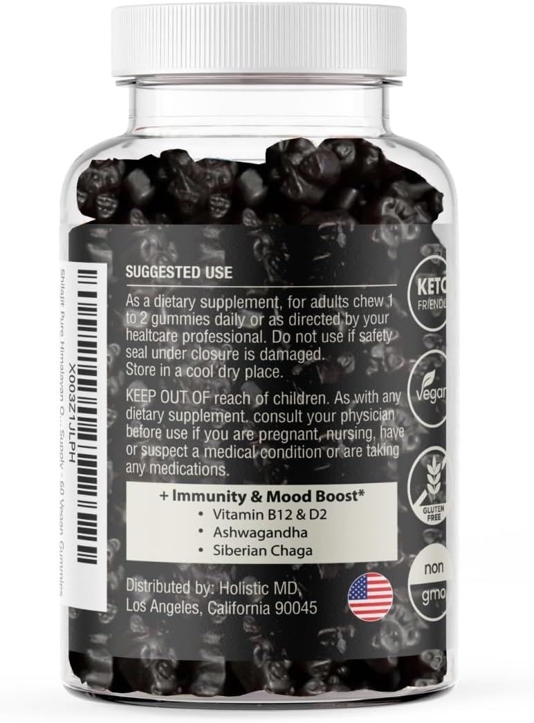 Organic Himalayan Shilajit Gummies - 50,000mg Strength with Ashwagandha & Chaga - 2 Month Supply - Vegan Keto Friendly