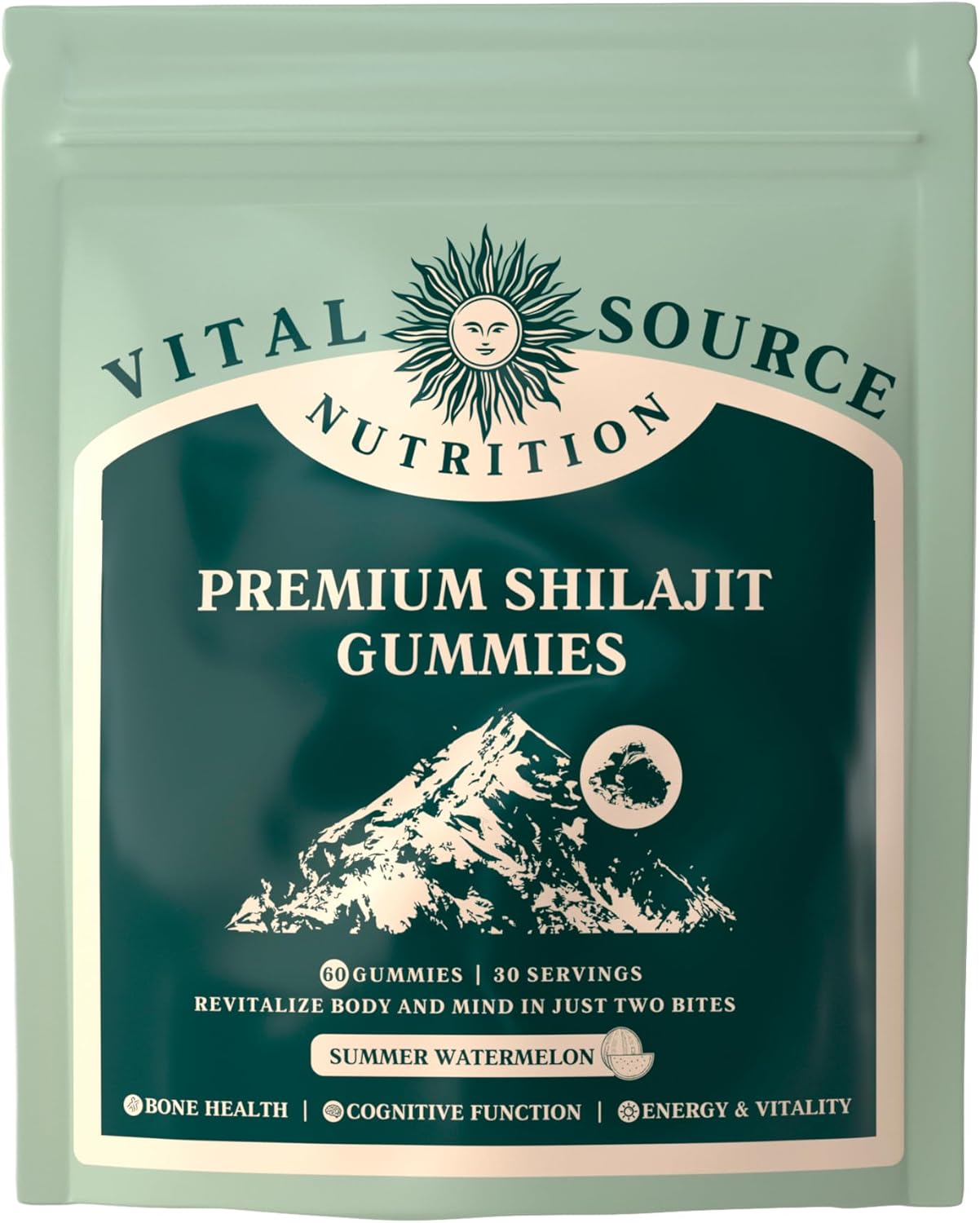 Organic Himalayan Shilajit Gummies for Bone, Brain, Energy & Vitality - Summer Watermelon Flavor - Vegan, Gluten-Free & Halal - 60 Gummies