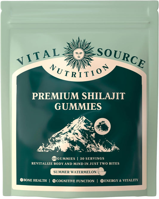Organic Himalayan Shilajit Gummies for Bone, Brain, Energy & Vitality - Summer Watermelon Flavor - Vegan, Gluten-Free & Halal - 60 Gummies