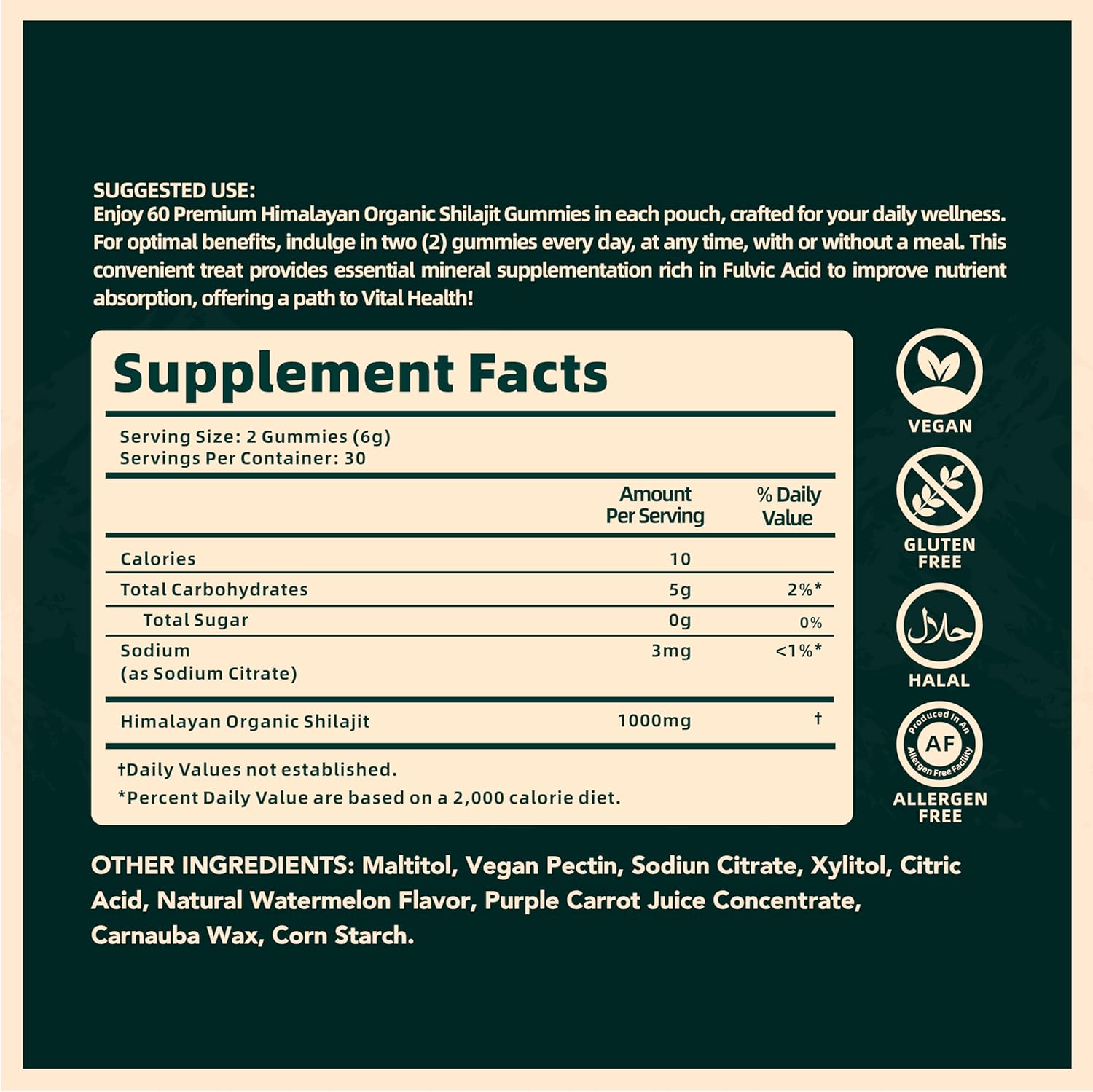 Organic Himalayan Shilajit Gummies for Bone, Brain, Energy & Vitality - Summer Watermelon Flavor - Vegan, Gluten-Free & Halal - 60 Gummies