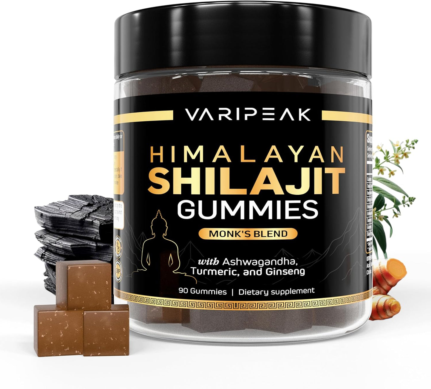 Organic Himalayan Shilajit Gummies with Ashwagandha, Turmeric & Ginseng | Energy, Immunity, Cognitive Support | 90 Count | Sugar Free, Vegan, Non-GMO | Men and Women