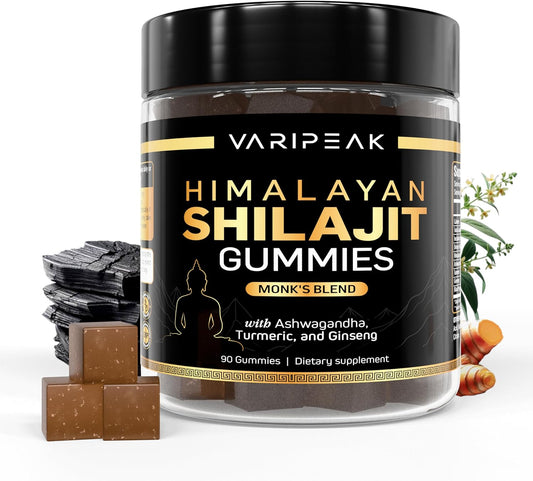 Organic Himalayan Shilajit Gummies with Ashwagandha, Turmeric & Ginseng | Energy, Immunity, Cognitive Support | 90 Count | Sugar Free, Vegan, Non-GMO | Men and Women