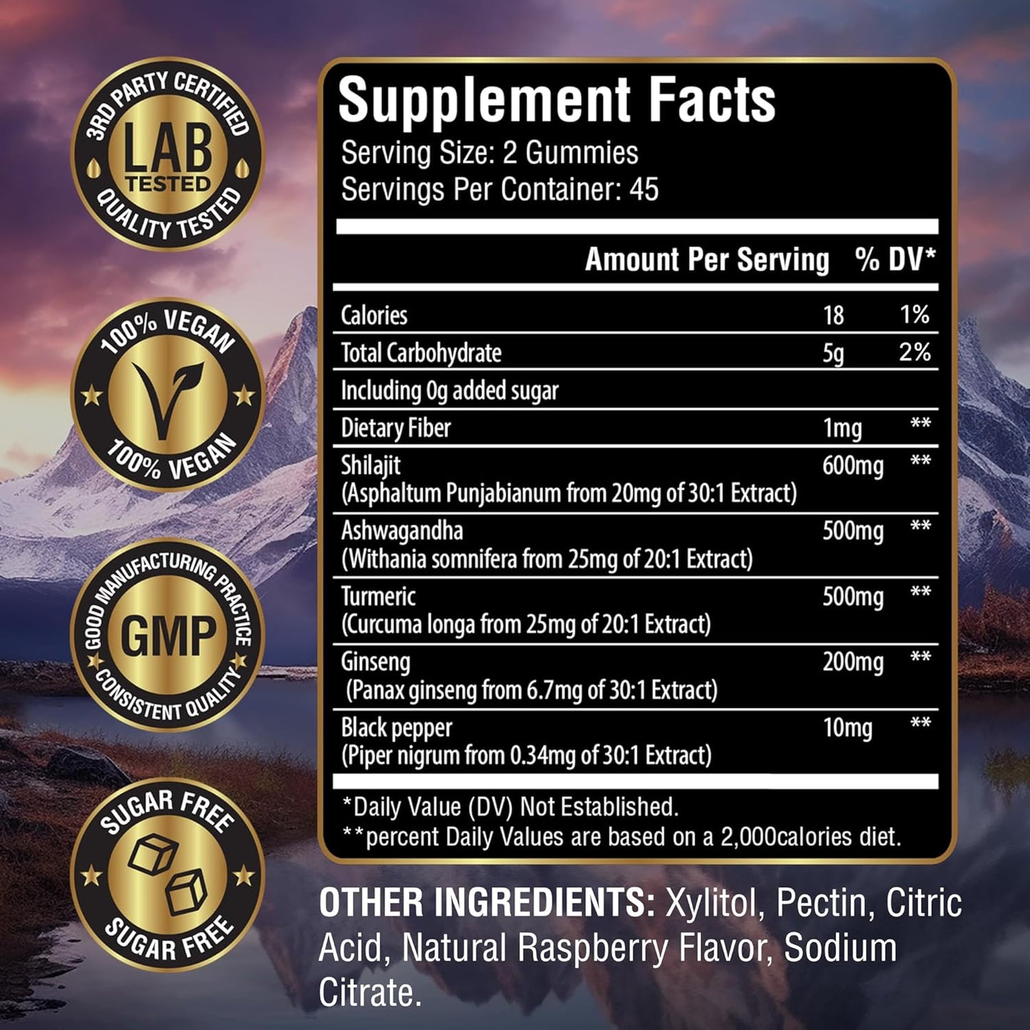 Organic Himalayan Shilajit Gummies with Ashwagandha, Turmeric & Ginseng | Energy, Immunity, Cognitive Support | 90 Count | Sugar Free, Vegan, Non-GMO | Men and Women
