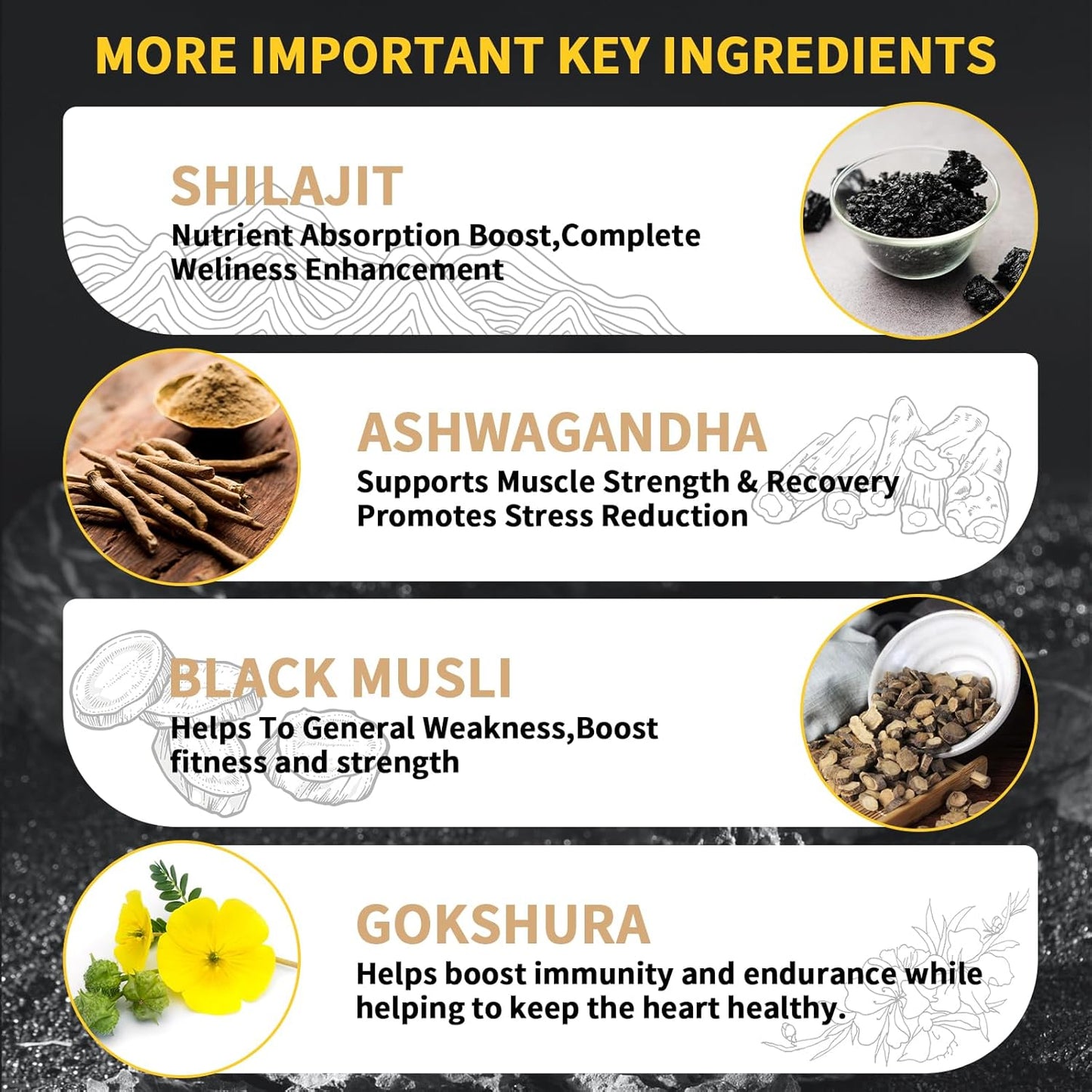 Organic Himalayan Shilajit Gummies with Ashwagandha & Gokshura - Non-GMO, Sugar-Free, 85+ Trace Minerals - 60 Count