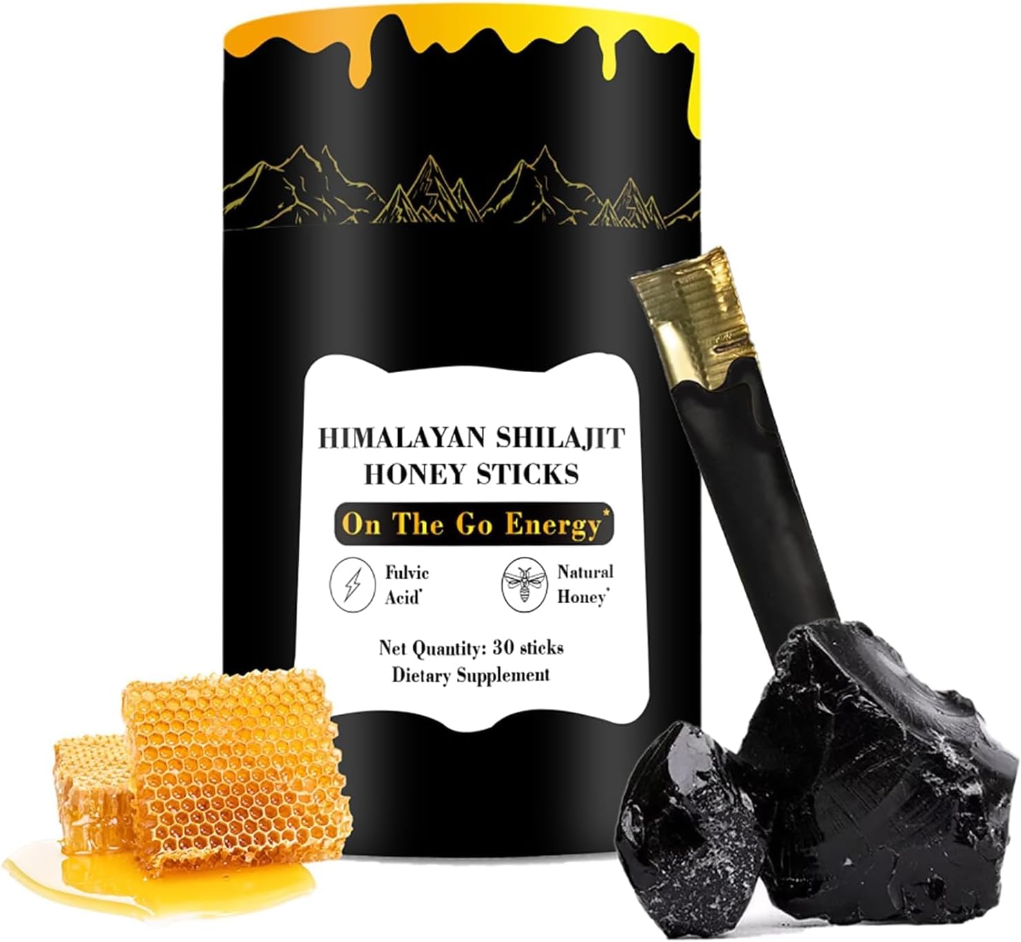 Organic Himalayan Shilajit Honey Sticks - 30 Sticks with Saffron for Energy Boost & Immune Support in Men & Women