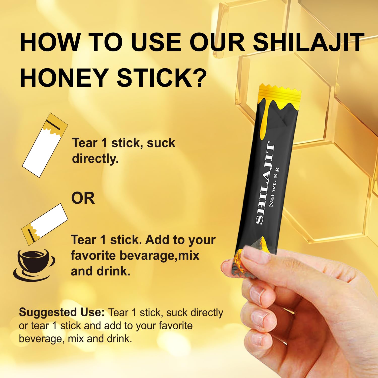 Organic Himalayan Shilajit Honey Sticks with Ashwagandha, Saffron, and 85+ Minerals for Immunity Boost & Energy - 25 Sticks