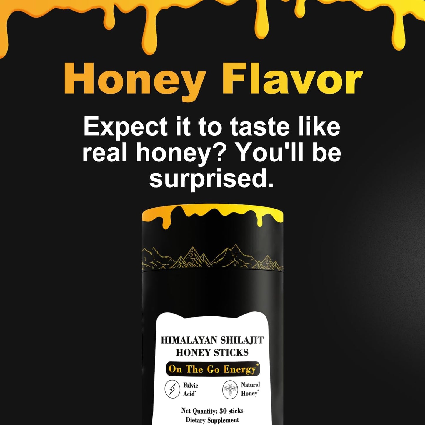 Organic Himalayan Shilajit Honey Sticks with Gold Saffron - Rich in Fulvic Acid and Trace Minerals - for Men and Women - 30 Sticks
