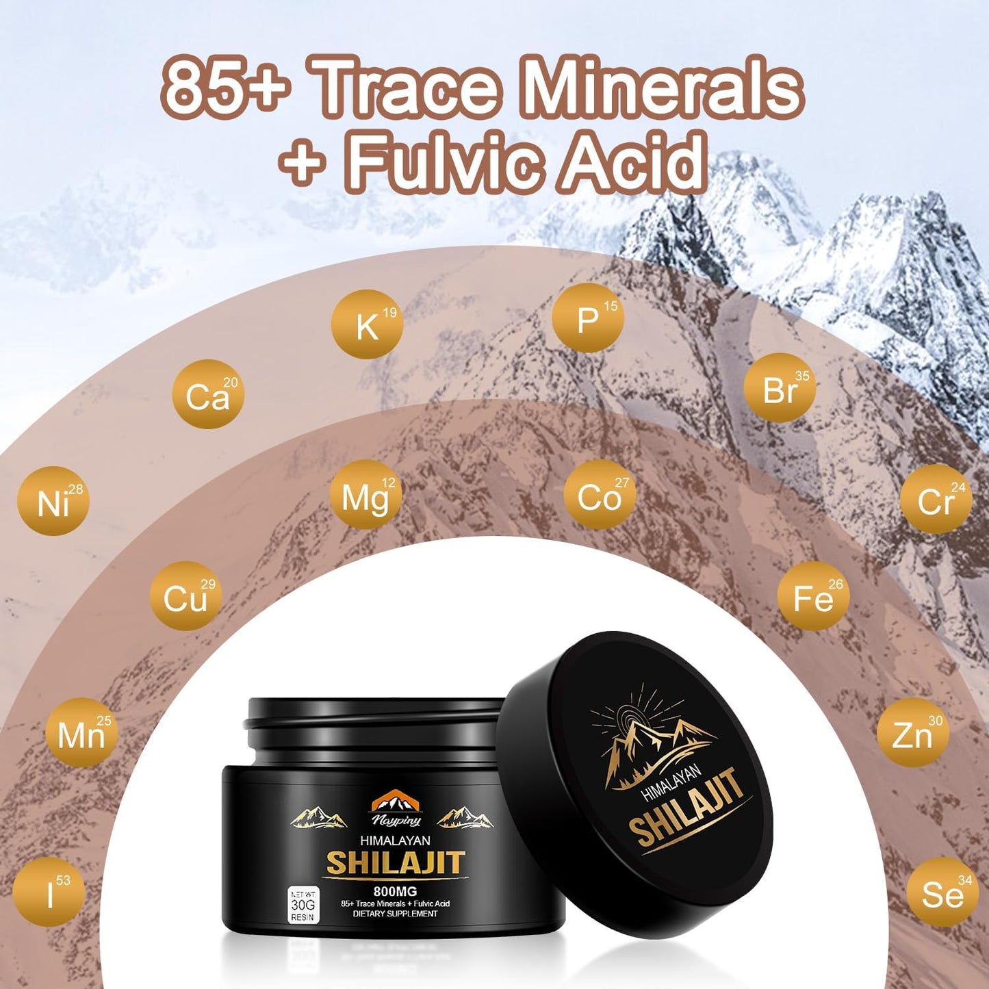 Organic Himalayan Shilajit Resin - 800mg Maximum Potency with 85+ Trace Minerals for Energy & Immune Support - 30g