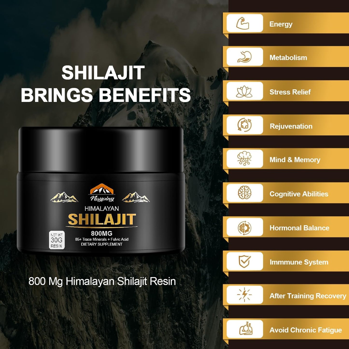 Organic Himalayan Shilajit Resin - 800mg Maximum Potency with 85+ Trace Minerals for Energy & Immune Support - 30g