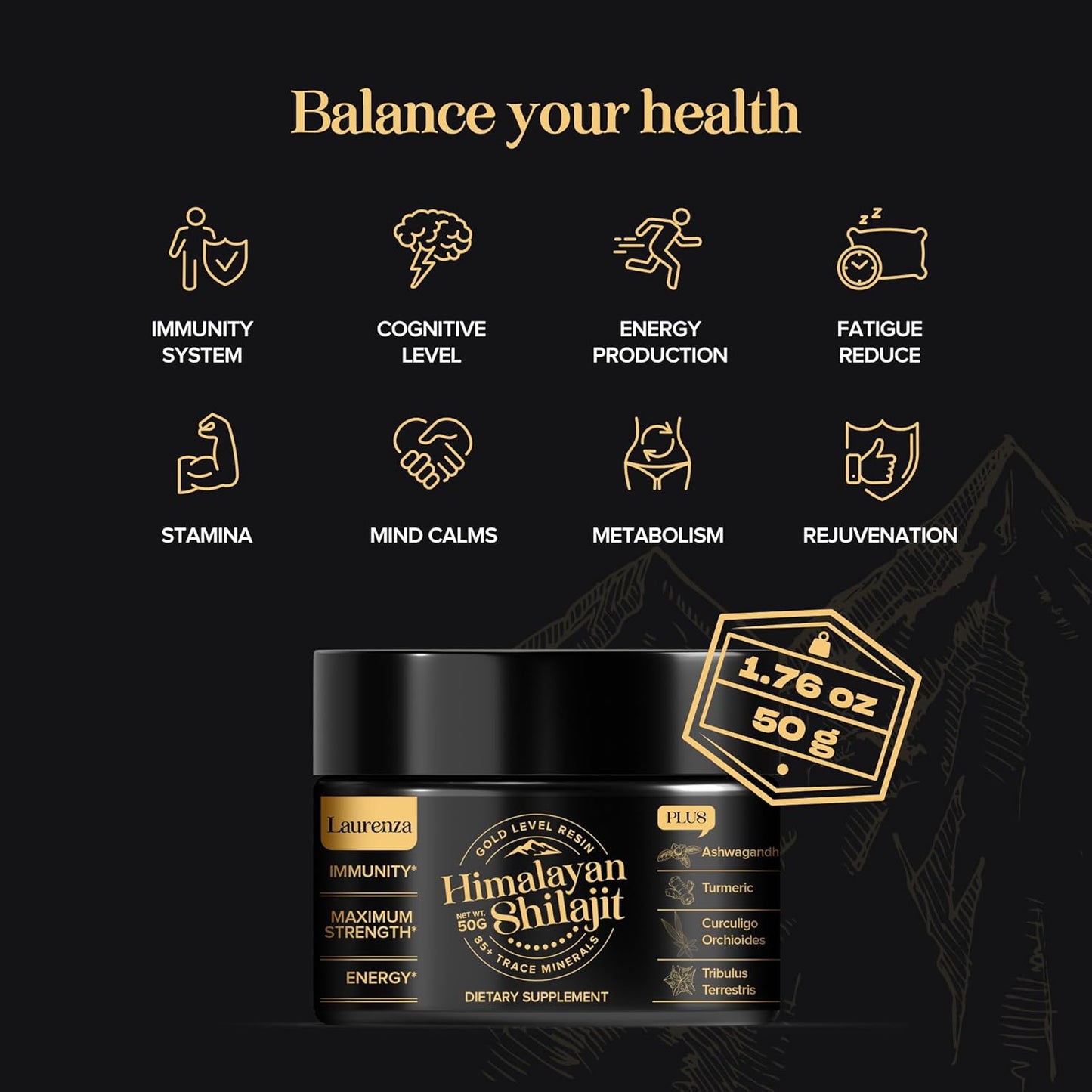 Organic Himalayan Shilajit Resin - High Potency 800mg Supplement with 85+ Trace Minerals & Fulvic Acid for Natural Energy & Immune Support