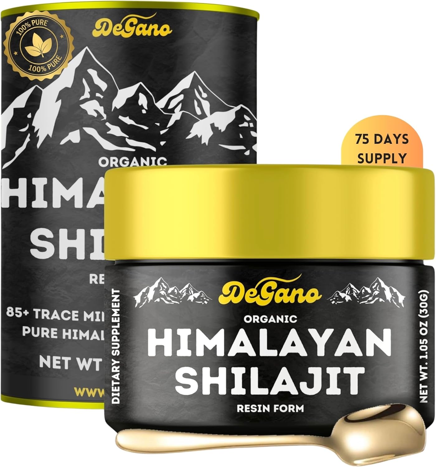 Organic Himalayan Shilajit Resin - High Potency, Better Flavor - Pure Shilajit for Men & Women, 75 Servings, 85+ Minerals, 75% Fulvic Acid - Glass Jar, Spoon, Box