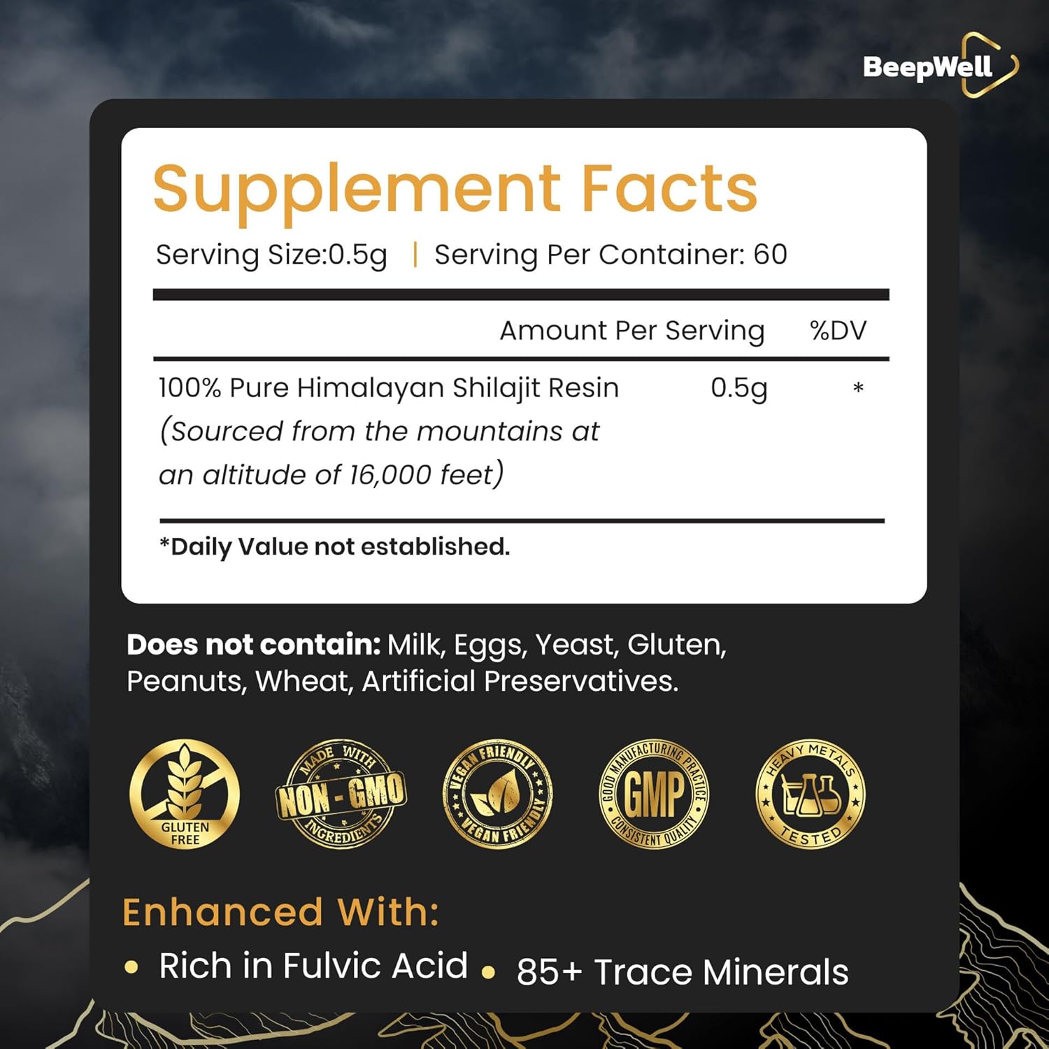 Organic Himalayan Shilajit Resin - Pure Chilajil for Men and Women - 70% Fulvic Acid - 85+ Trace Minerals - 60 Servings