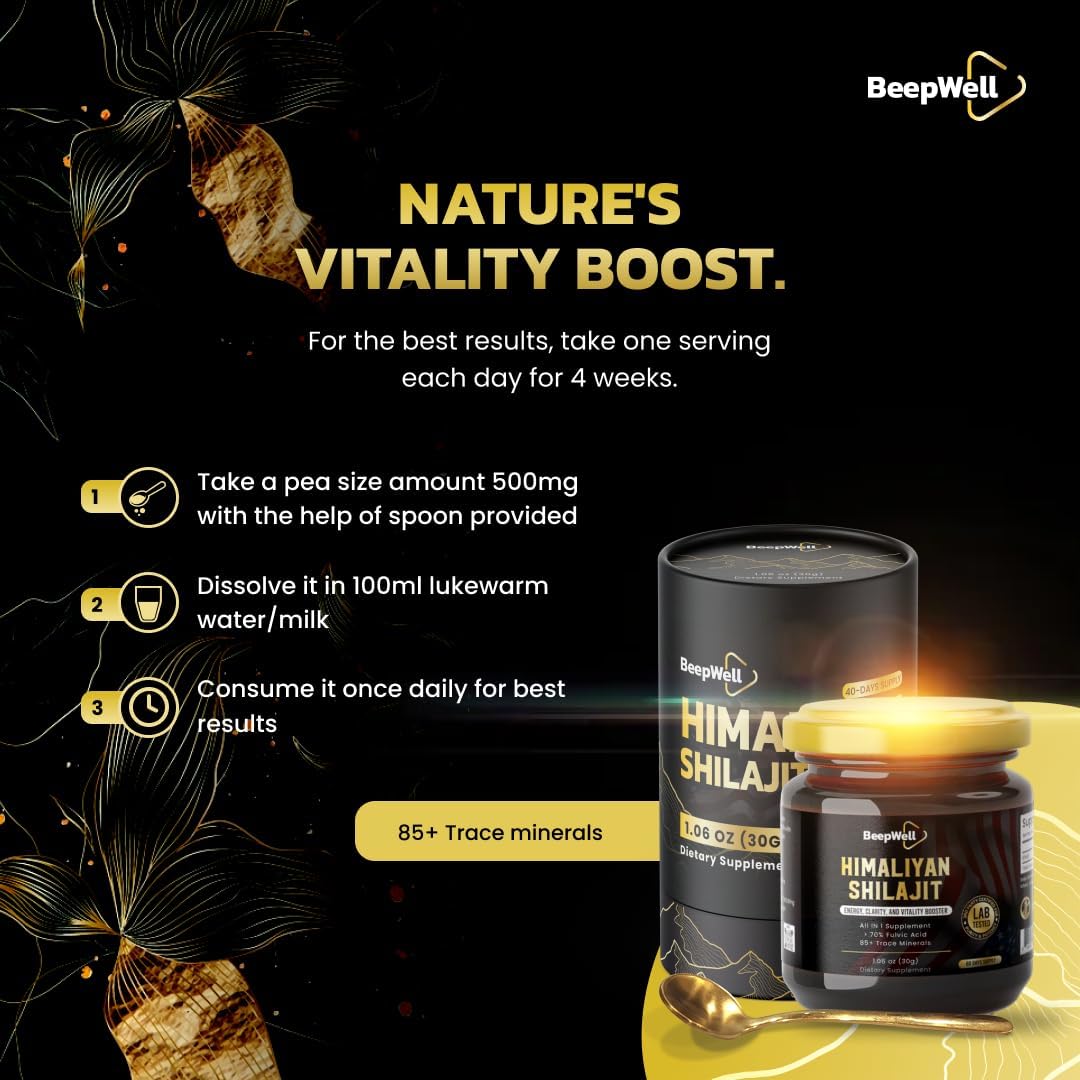 Organic Himalayan Shilajit Resin - Pure Chilajil for Men and Women - 70% Fulvic Acid - 85+ Trace Minerals - 60 Servings