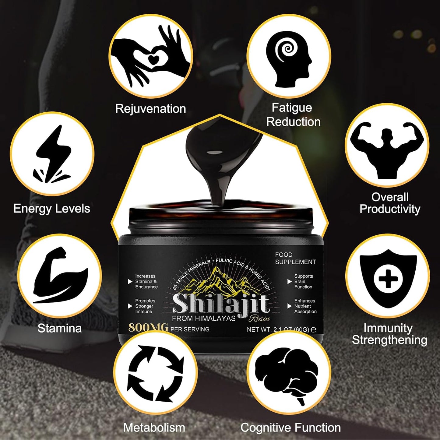 Organic Himalayan Shilajit Resin - Pure Source of Energy with 85+ Minerals for Men and Women - 2.1 OZ (4 Months Supply)
