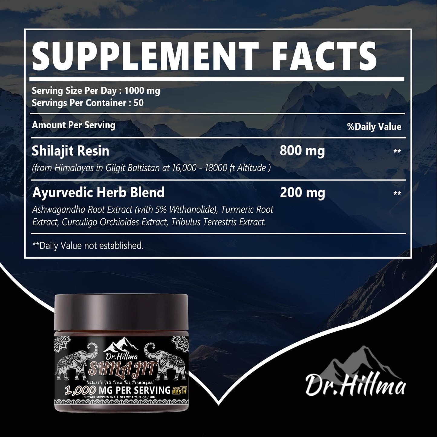 Organic Himalayan Shilajit Resin 1000 MG - Gold Grade with 85+ Minerals - Energy & Immune Support - Men and Women - 50g