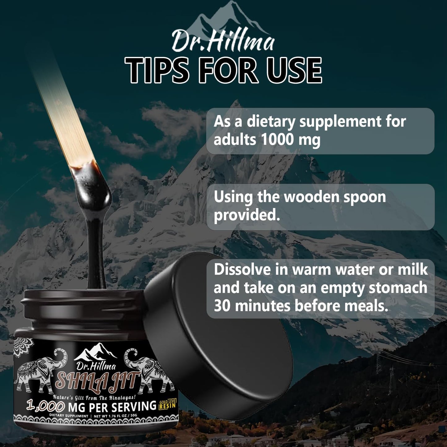 Organic Himalayan Shilajit Resin 1000 MG - Gold Grade with 85+ Minerals - Energy & Immune Support - Men and Women - 50g