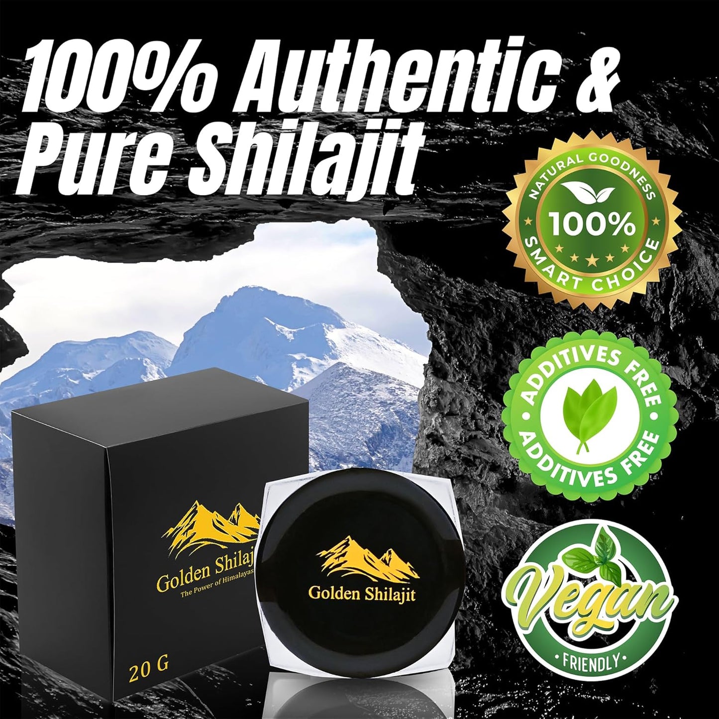 Organic Himalayan Shilajit Resin 20000mg - Pure Golden Grade Supplement for Women & Men - Rich in Fulvic Acid and Trace Minerals - 1 Pack