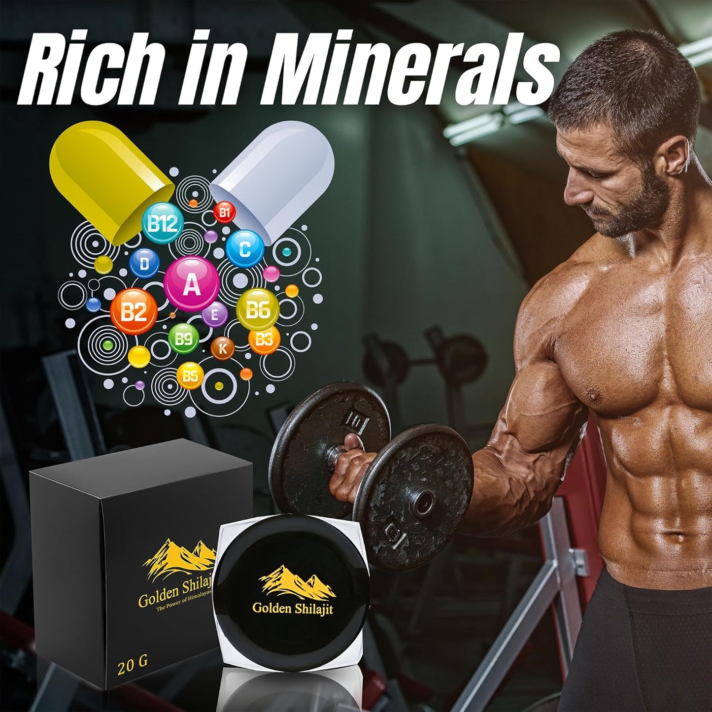 Organic Himalayan Shilajit Resin 20000mg - Pure Golden Grade Supplement for Women & Men - Rich in Fulvic Acid and Trace Minerals - 1 Pack