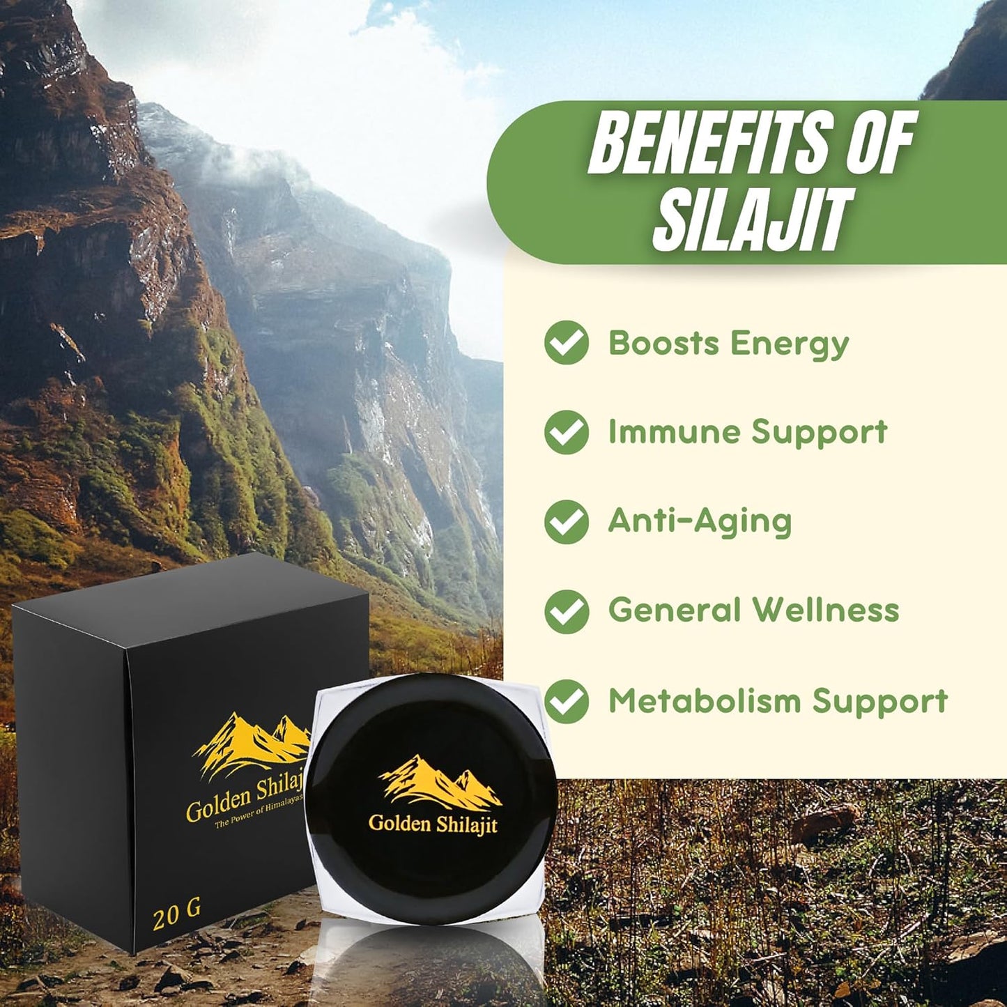 Organic Himalayan Shilajit Resin 20000mg - Pure Golden Grade Supplement for Women & Men - Rich in Fulvic Acid and Trace Minerals - 1 Pack