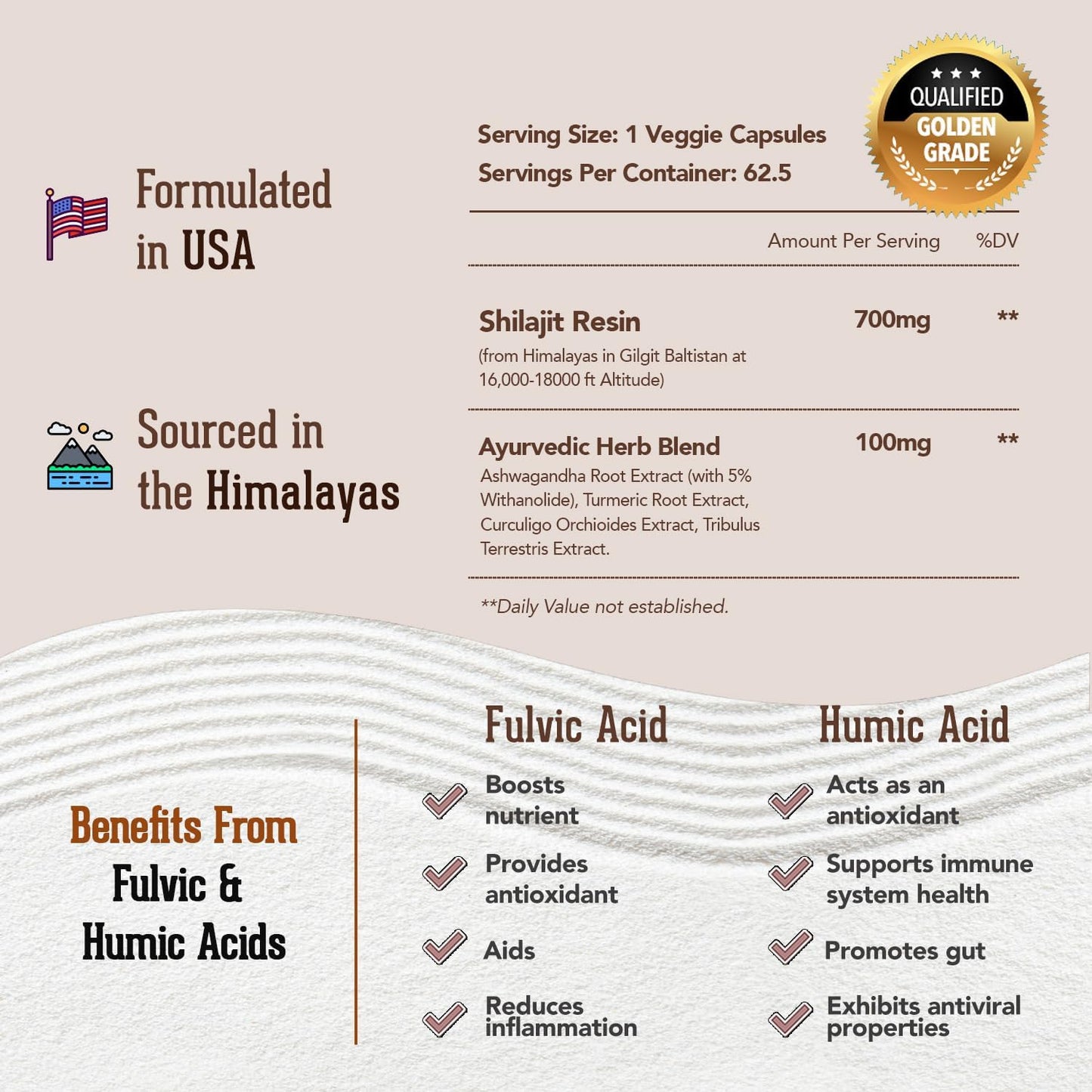 Organic Himalayan Shilajit Resin 50G - High Potency Golden Grade A Supplement with 85+ Trace Minerals, Fulvic Acid for Energy & Immune Support