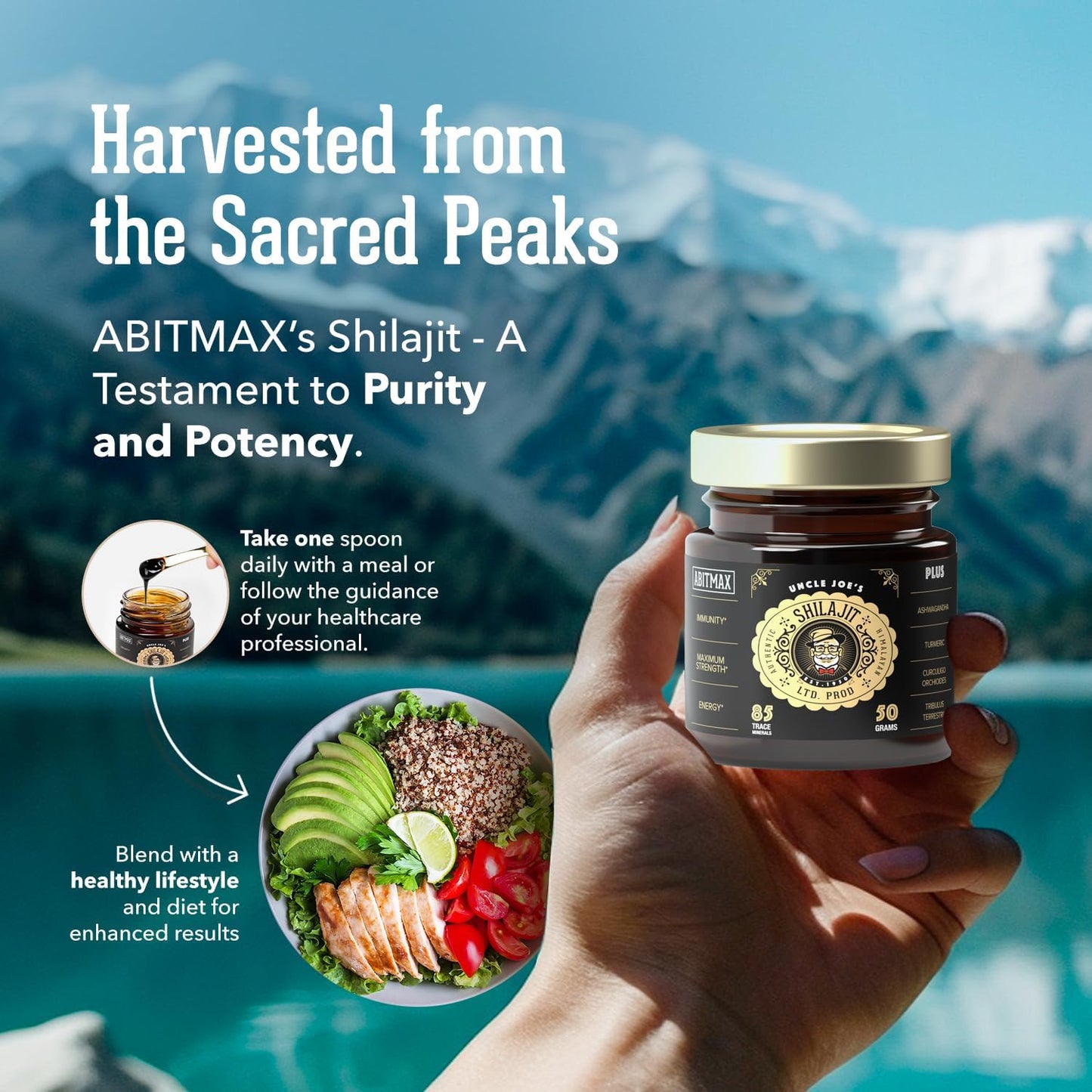 Organic Himalayan Shilajit Resin 50G - High Potency Golden Grade A Supplement with 85+ Trace Minerals, Fulvic Acid for Energy & Immune Support