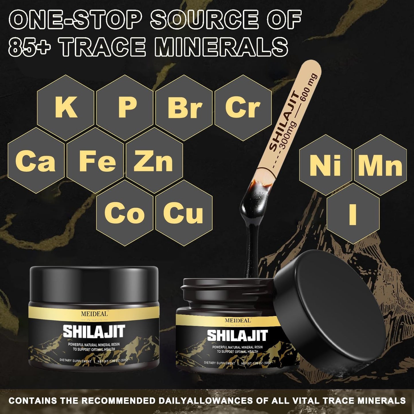 Organic Himalayan Shilajit Resin 50g (3 Pack) - Gold Grade with 85+ Trace Minerals & Fulvic Acid - Pure Supplement for Health