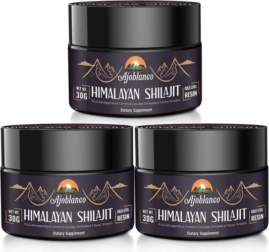 Organic Himalayan Shilajit Resin 600mg - High Potency Ayurvedic Blend for Energy, Strength & Immunity - Pack of 3