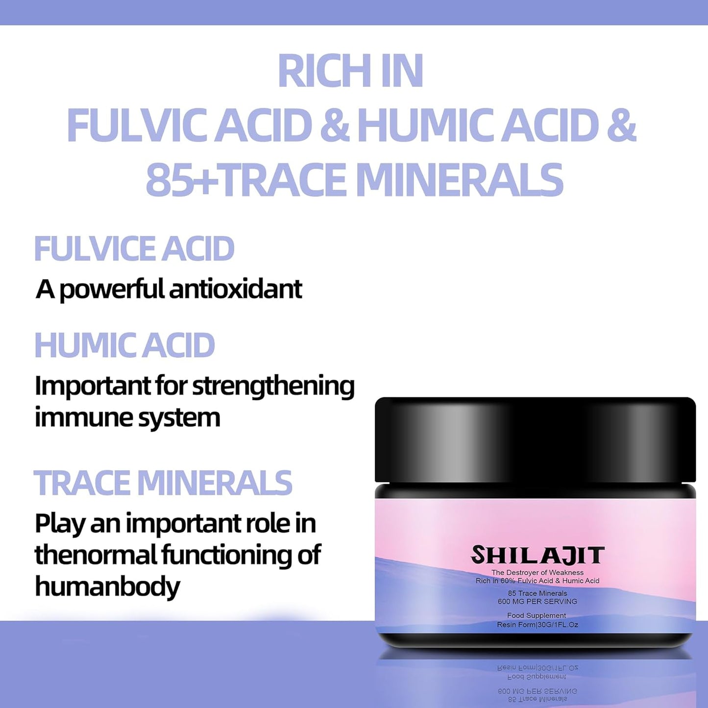 Organic Himalayan Shilajit Resin 600mg - High Potency with 85+ Trace Minerals & Fulvic Acid - Energy and Immune Support - 30g