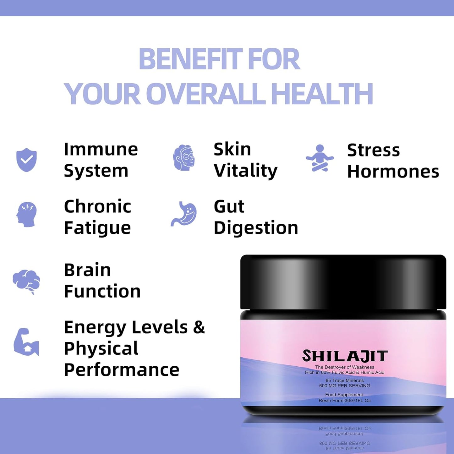 Organic Himalayan Shilajit Resin 600mg - High Potency with 85+ Trace Minerals & Fulvic Acid - Energy and Immune Support - 30g
